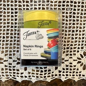 🆕 Fiesta Napkin Rings Set of 6 Multi Color Circle Logo Rings Discontinued